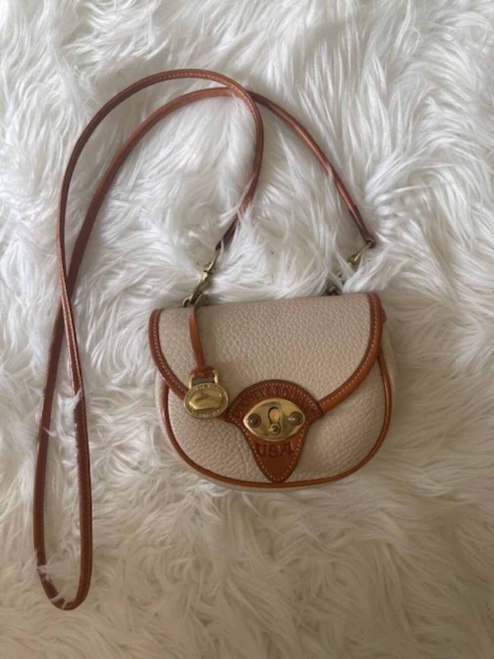 Dooney & Bourke Cream/Tan CAVALRY All-Weather Leather Mini Belt Bag Crossbody
